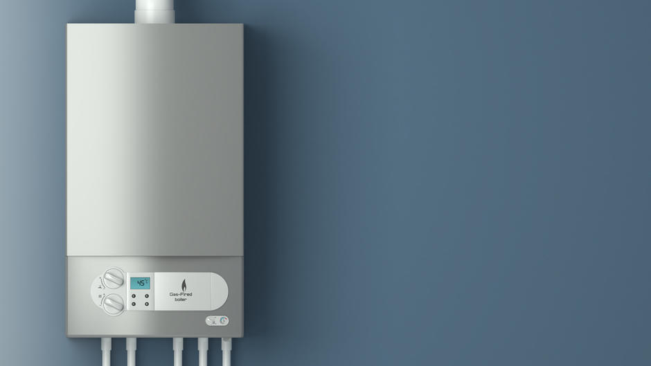 Image of a gas boiler used for home heating and hot water production.