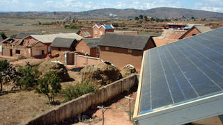 Photo of a solar photovoltaic unit in a village in Madagascar.